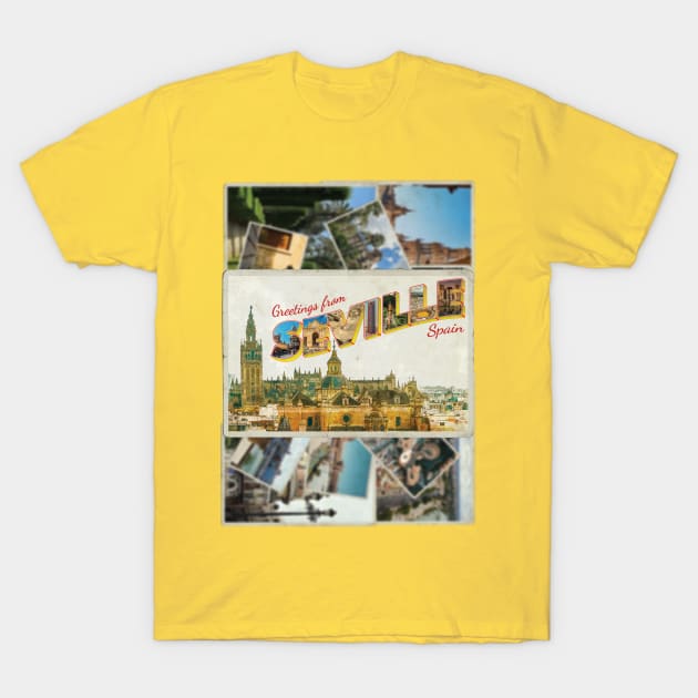 Greetings from Seville in Spain Vintage style retro souvenir T-Shirt by DesignerPropo